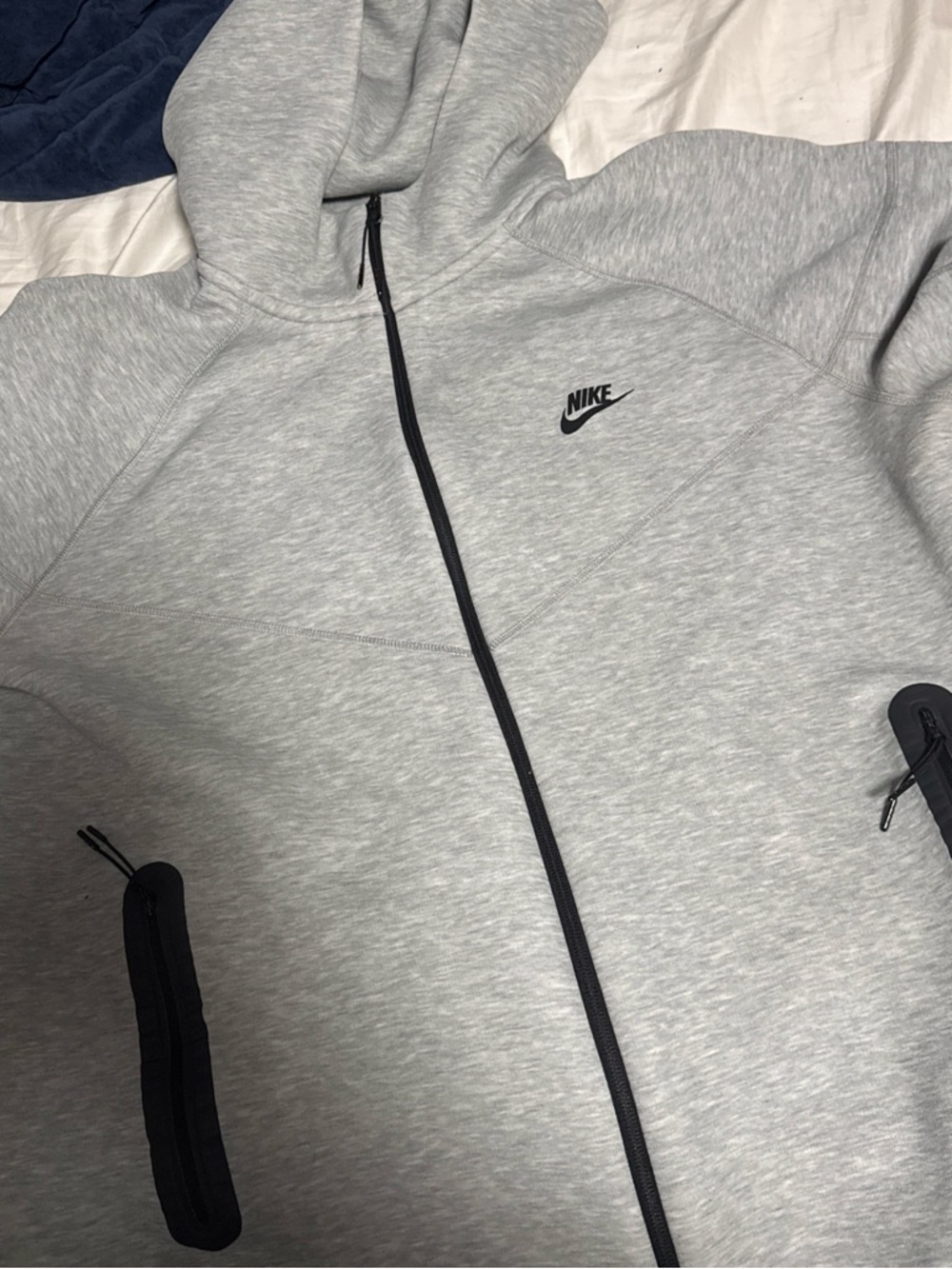 Nike Light Gray Full-Zip Hooded Jacket with Black Trim